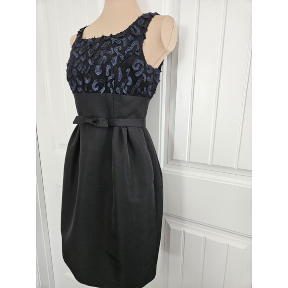 Taylor Black And Cobalt Cocktail Dress Size 2 Pockets And Belt - Picture 3 of 12